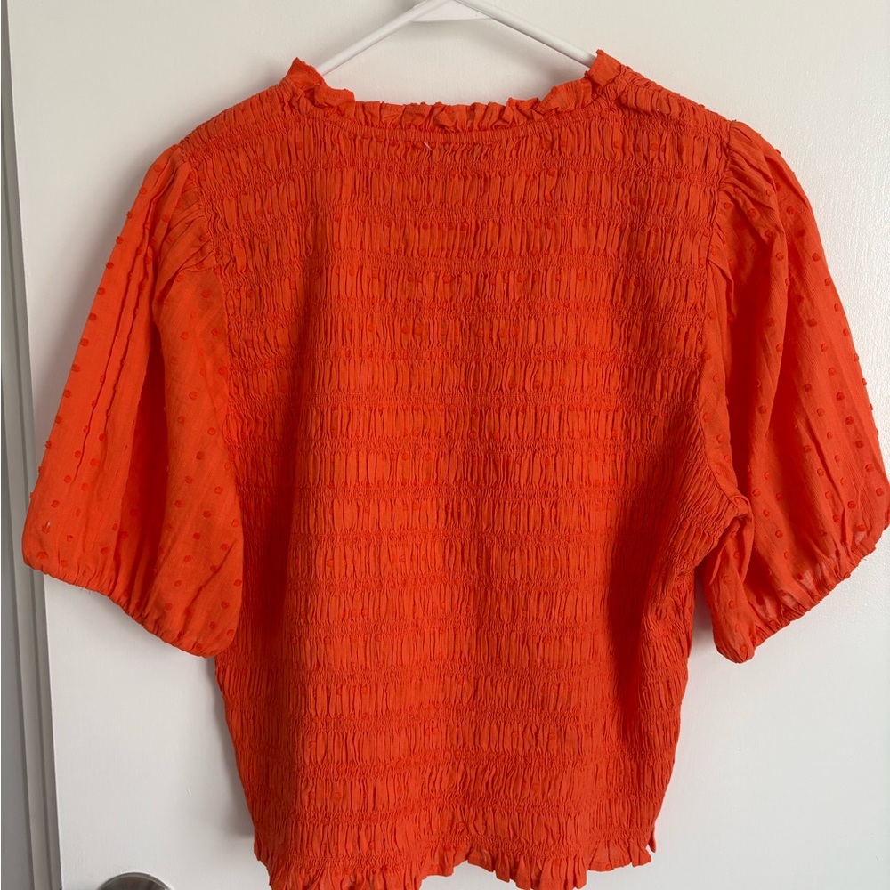 NWT J.Crew Orange Smocked Short Sleeve Blouse - Picture 2 of 4
